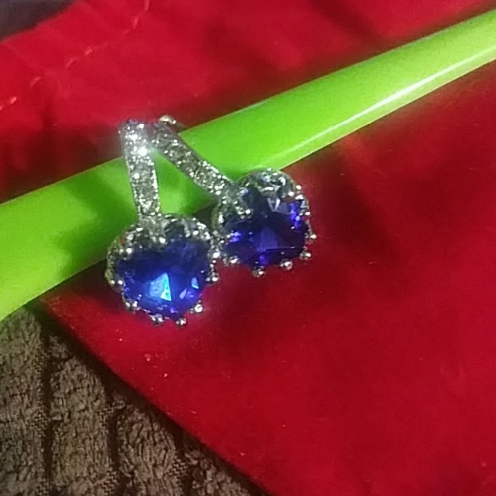 SOLD New Lab created Blue Sapphire Heart earrings